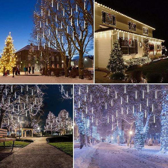 Vintermagi med LED snefald girlanderlys til udendørs brug, IP44 klassificeret.