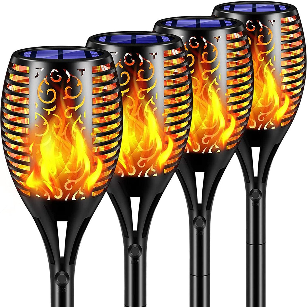 Vejrbestandig solcellefakkel med flammelys, ideel som stielys eller havedekoration.