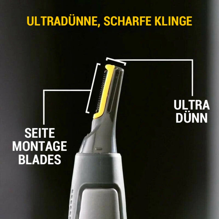 Ultratynd præcisionstrimmer med LED, perfekt til præcis skæg- og øjenbrynstrimning, trådløs og ergonomisk.