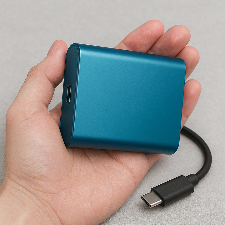 Kompakt ekstern SSD drive for lynhurtig backup og mobil datalagring på farten.