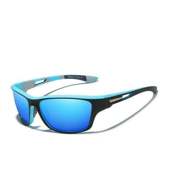 Ultralette polariserede solbriller til mænd i sporty stil med blåt stel, UV-beskyttelse og klart syn udendørs.