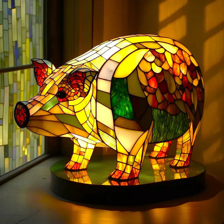 Kunstnerisk dyrelampe i moderne design, en stilfuld dekorativ bordlampe med varmt lys.