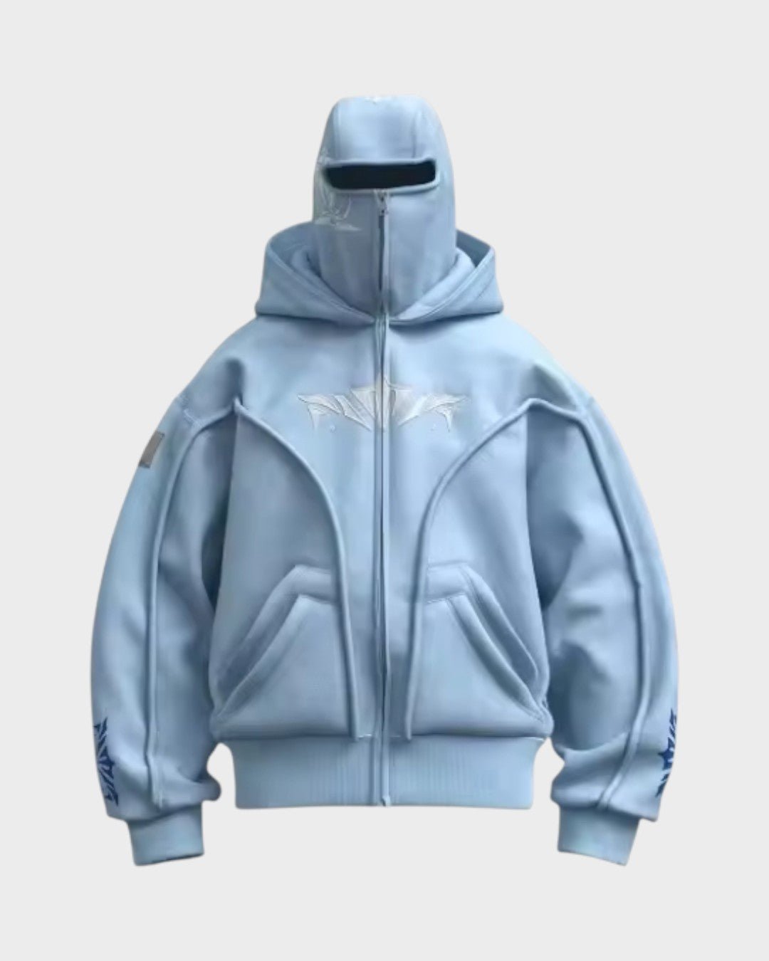 Stilfuld unisex balaklava hættetrøje med fuld lynlås i grøn fleece for optimal varme og komfort.