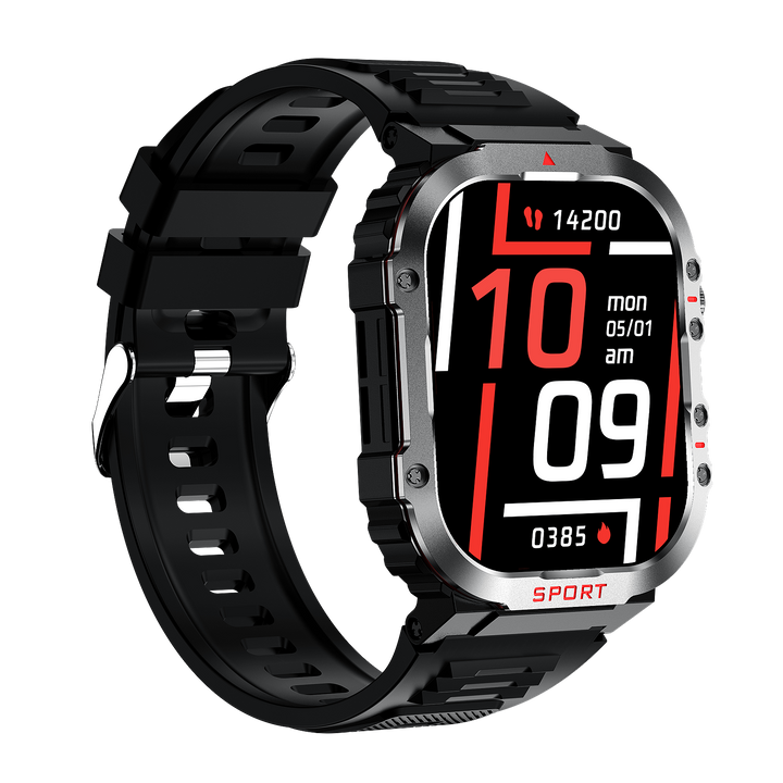 Sort FitGluco fitness smartwatch til mænd/kvinder med præcis pulsmåler, GPS, skridttæller og vandtæt funktion.