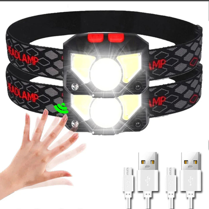 Kraftig LED pandelampe giver optimal synlighed; genopladelig og håndfri til udendørs brug.