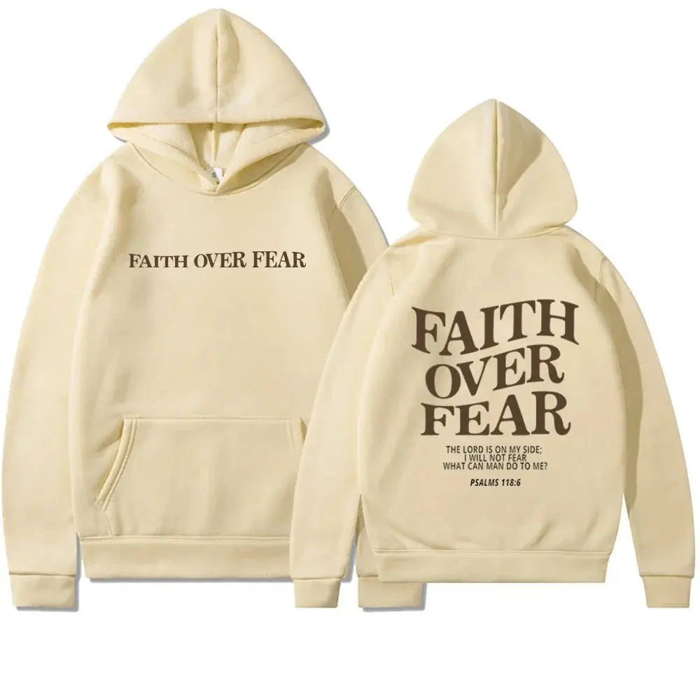 Statement unisex hættetrøje med 'Tro frem for Frygt'. Komfortabel og stilfuld til inspirerende mode.
