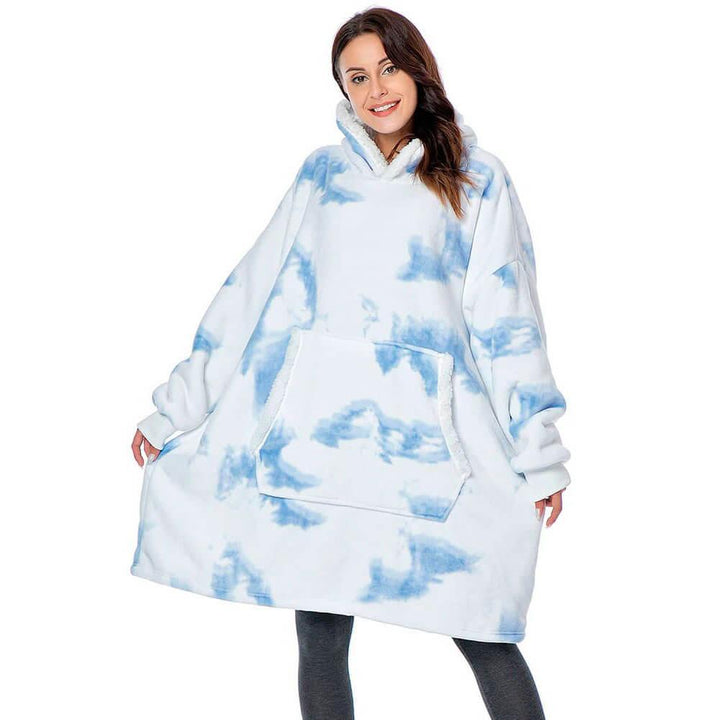 Farverigt unisex hoodie tæppe med ærmer, den ideelle gave til vinterens hyggestunder.
