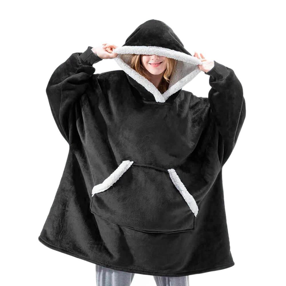 Varmt unisex hygge tæppe med hætte og ærmer, uundværligt for hyggelige stunder derhjemme.