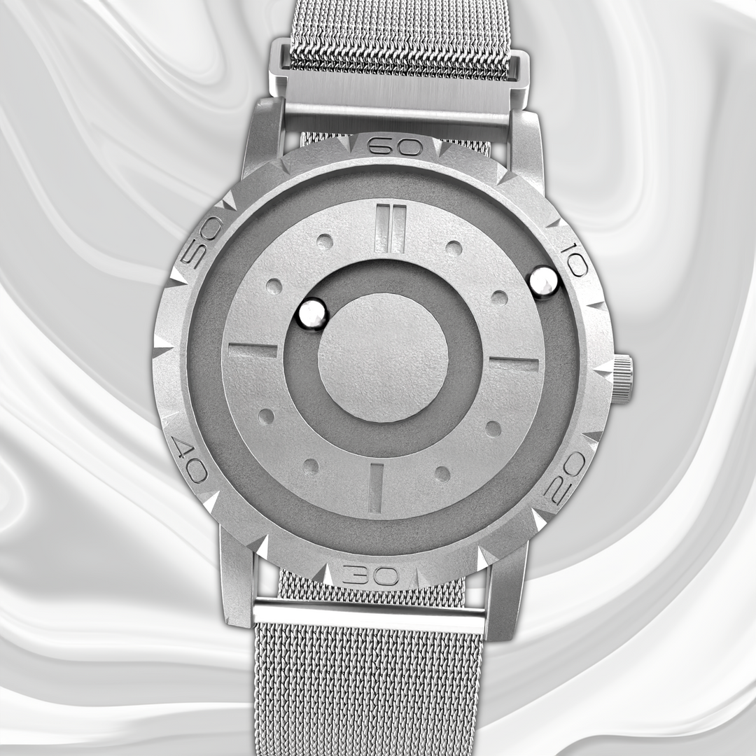 Unisex magnetisk kugleur. Moderne armbåndsur med innovativ tidsvisning og stilfuldt design.