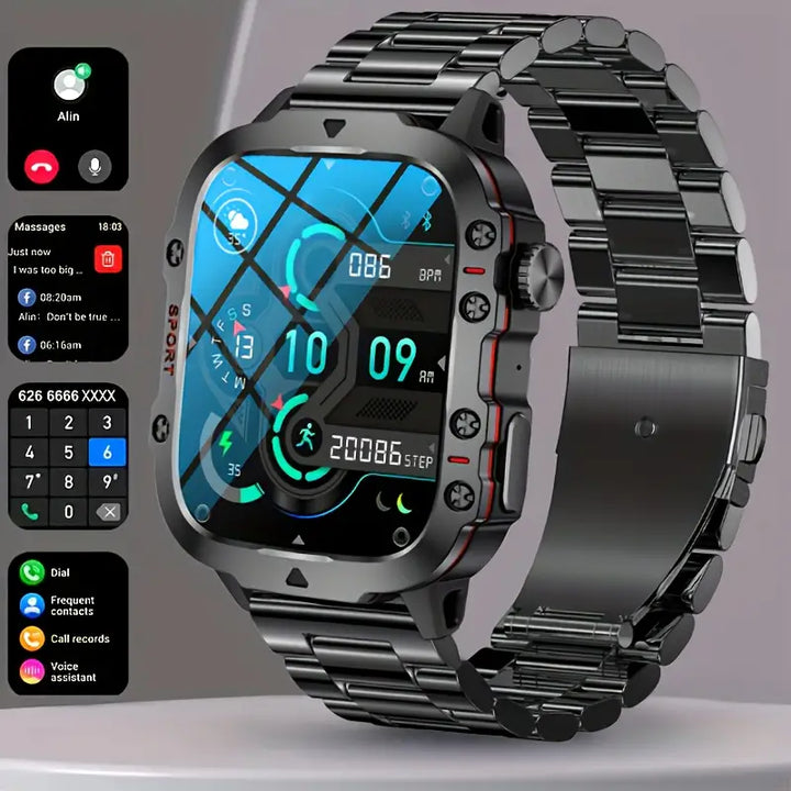Vandtæt MoveSync sport smartwatch klar til alle vejrforhold; ideel til svømning, løb og udendørs træning.