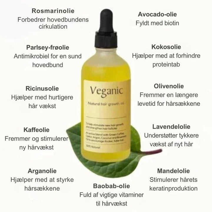 Naturlig og vegansk hårserum påføres hovedbunden for at fremme sund hårvækst og stærkere hår.