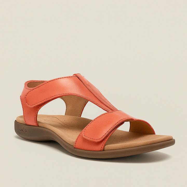 Nærbillede af ergonomisk sål på unisex ortopædiske sandaler. Giver svangstøtte og aflastning mod fodsmerter.