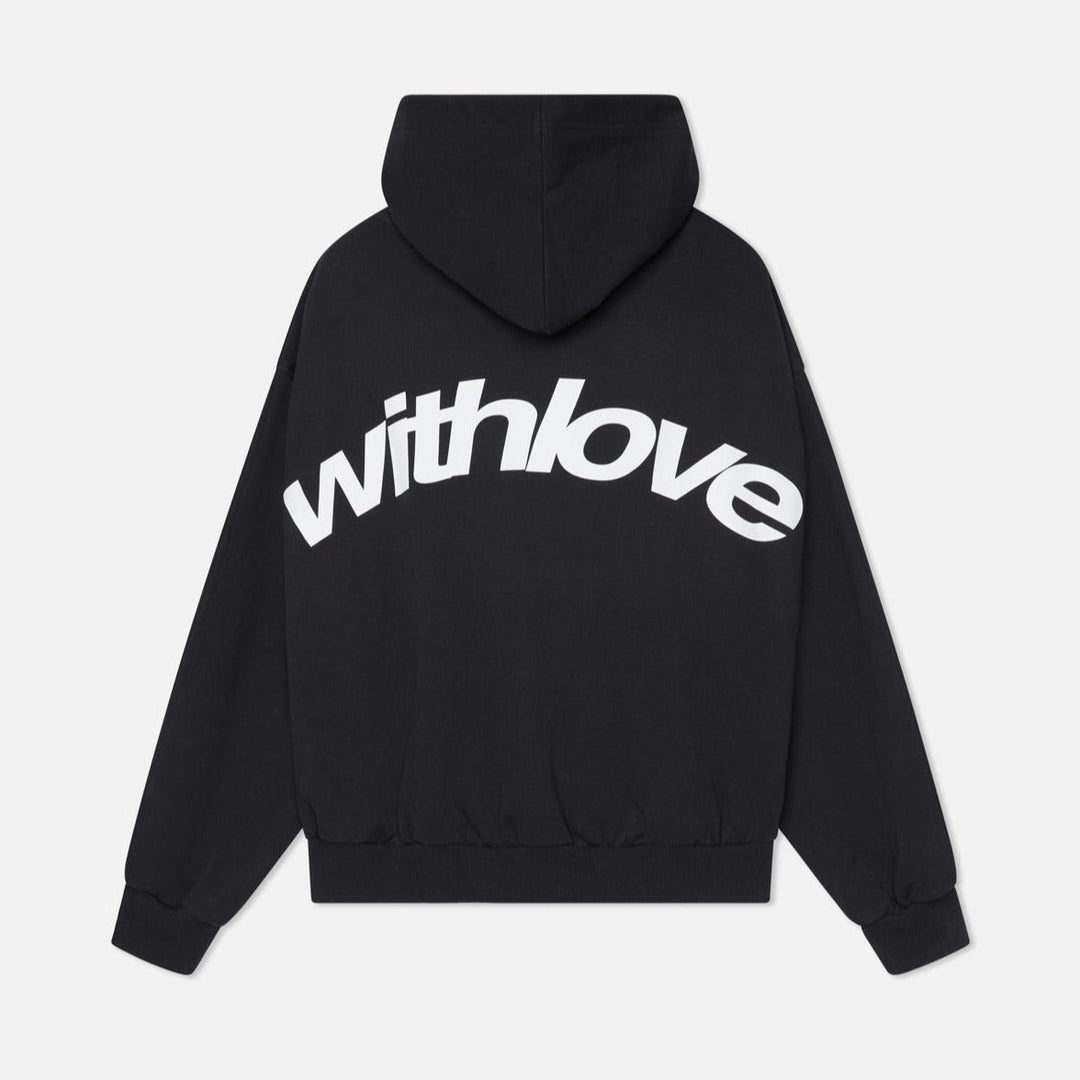 Alsidig oversized hættetrøje med 'With Love'-print, ideel som dame hoodie eller unisex overdel.