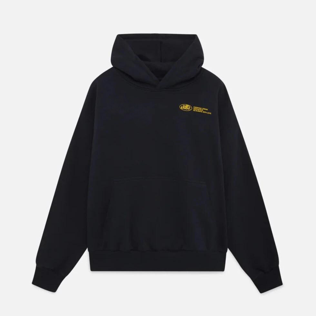 Trendy oversized hættetrøje til kvinder og mænd med unikt 'With Love'-tekstprint, streetwear.