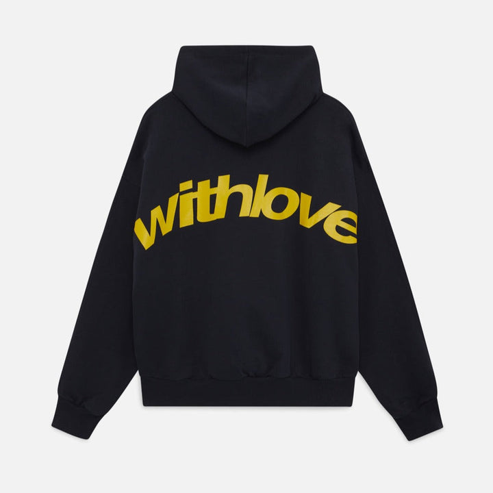 Komfortabel oversized hoodie med 'With Love'-print; perfekt til afslappet hygge og trendy streetwear-look.