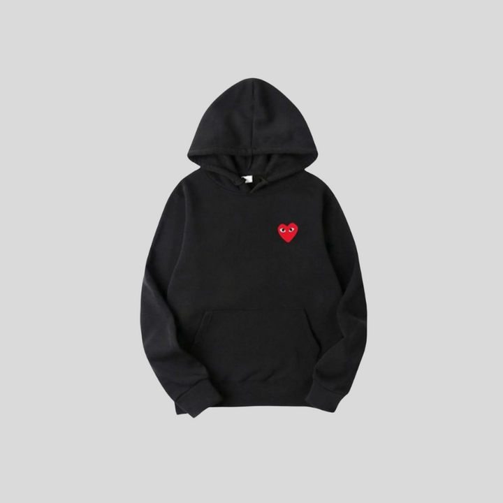 Unisex Pulse hoodie m. stilfuldt hjertedesign. Komfortabel hverdagspullover til modebevidste.