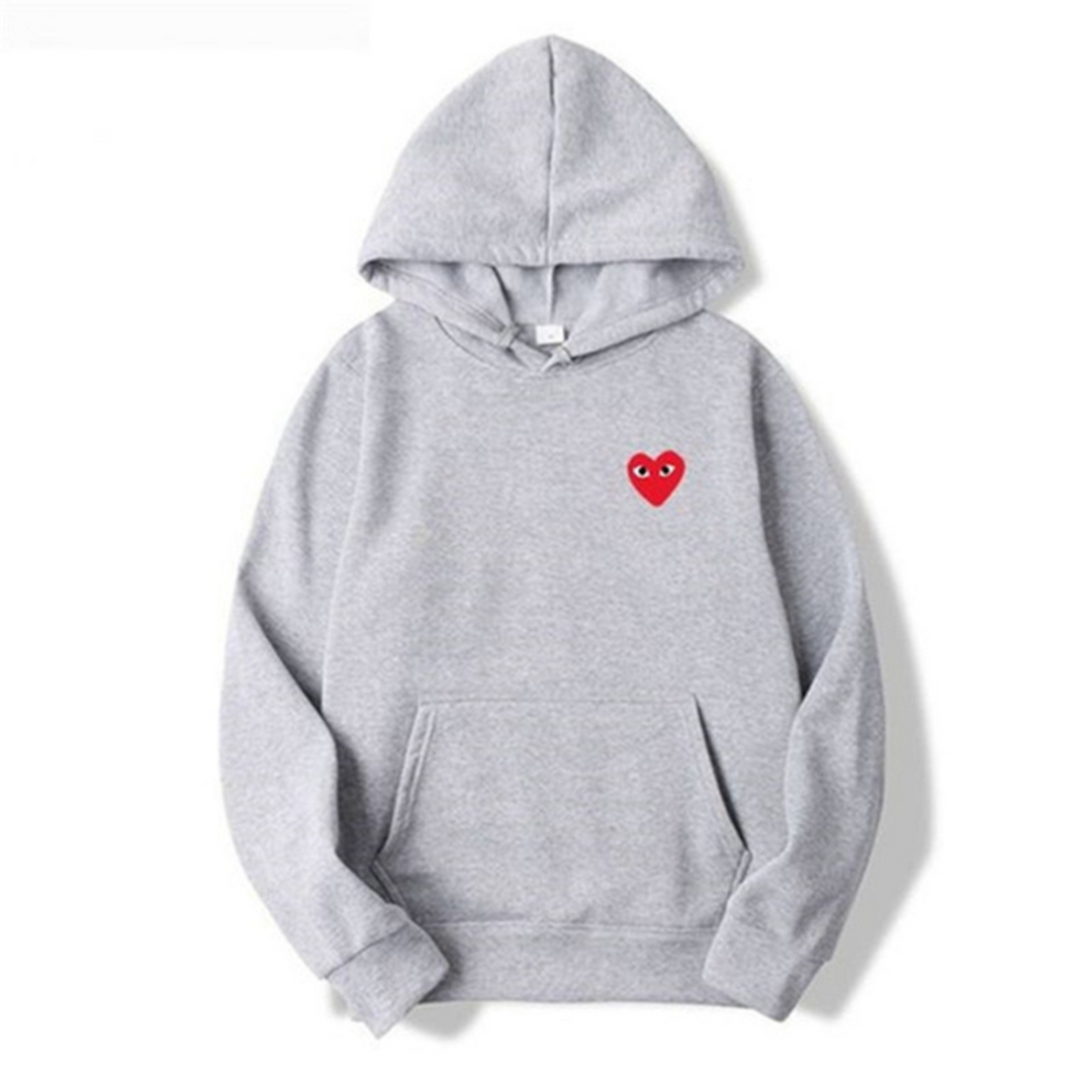 Komfortabel unisex Pulse hoodie. Blød pullover med unikt hjertedetalje, perfekt til afslappet streetwear.