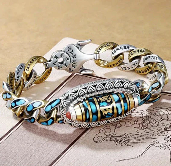Gavesæt: Unisex RadiantAura armbånd med turkis & Dzi-perle. Ideel for klarhed & meditation.