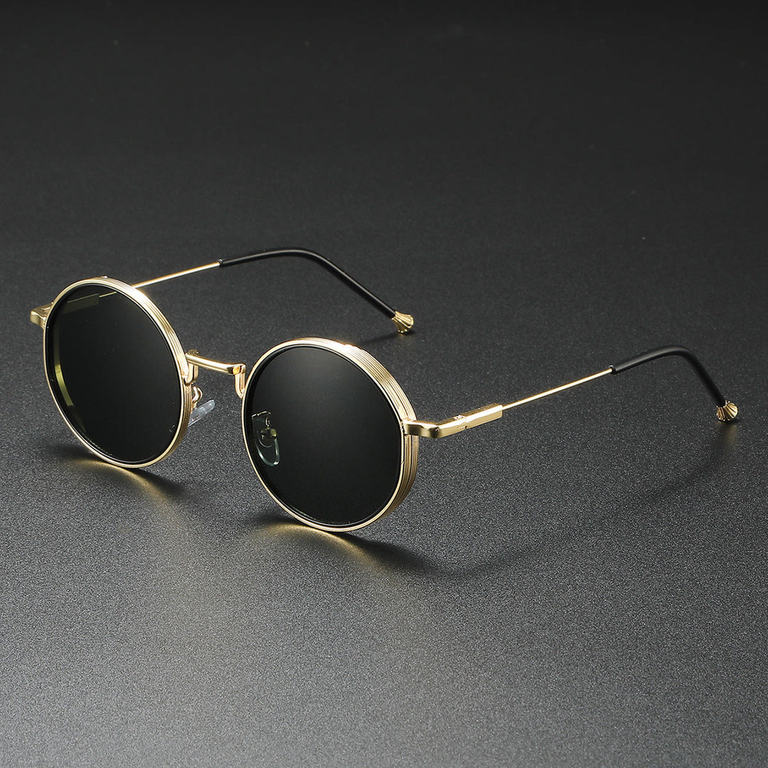 Stilfulde runde unisex solbriller i metal, perfekt tilbehør med UV400 beskyttelse og elegance.
