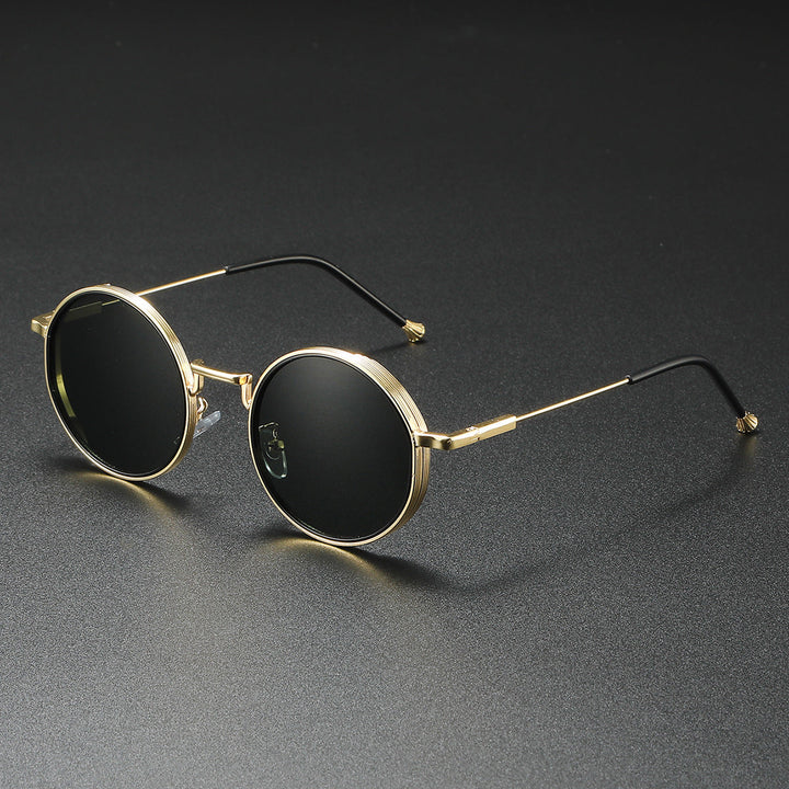 Stilfulde runde unisex solbriller i metal, perfekt tilbehør med UV400 beskyttelse og elegance.