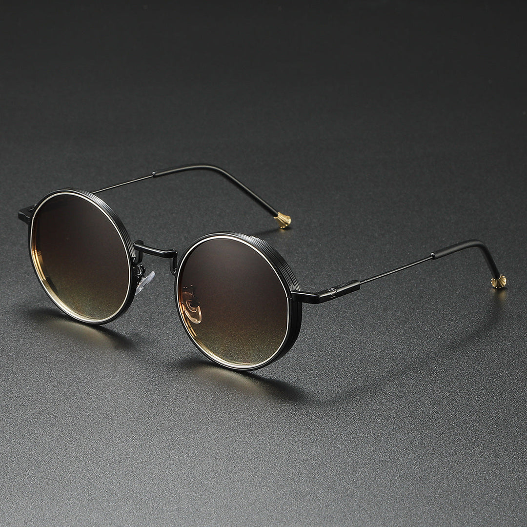 Runde metal solbriller, unisex, modeaccessorie med fuld UV400 beskyttelse og komfort.