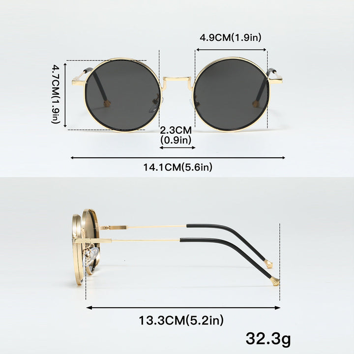 Chic runde metalsolbriller unisex, tilbyder UV400 beskyttelse og upåklagelig stil.