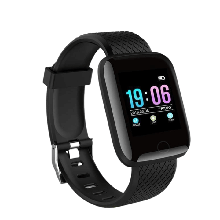 Sundhedsur på håndled viser puls og skridt. Smartwatch til aktiv livsstil.
