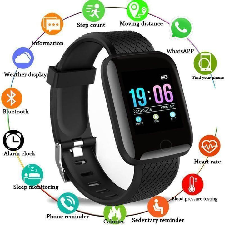 Smartwatch viser telefonnotifikationer. Fitness tracker med Bluetooth til opkald & beskeder.
