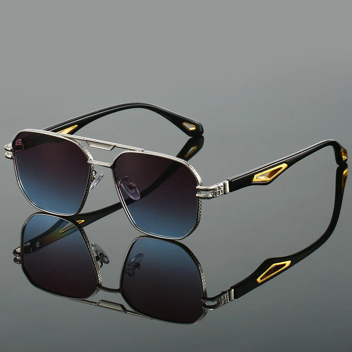UV400 beskyttende unisex solbriller med anti-refleks glas og moderne metallisk look.