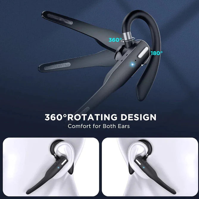 Håndfrit Bluetooth headset, trådløst design for maksimal bevægelsesfrihed og komfort hele dagen.