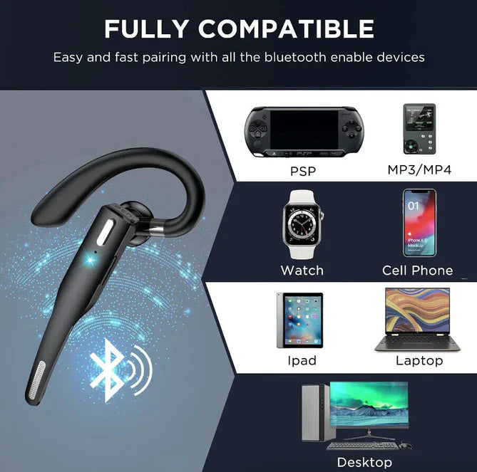 Moderne trådløst headset med støjreduktion til opkald og musik. Unisex design, passer alle.