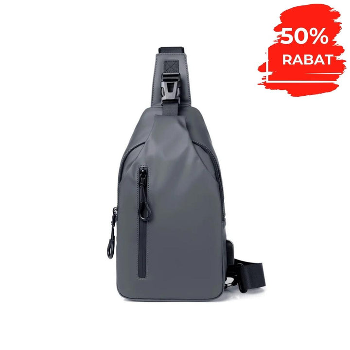 Smart crossbody taske, unisex med vandtæt overflade og integreret USB-opladning.