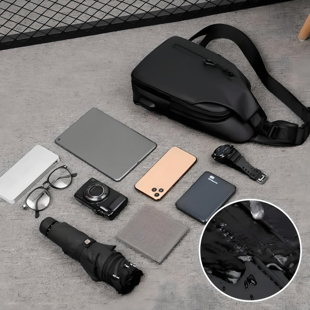 Praktisk crossbody taske unisex. Vandtæt design & USB opladningsport. Hold hænderne fri på festival.