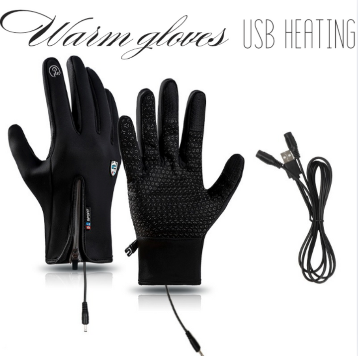 Cykelhandsker til vinter, USB-opvarmede. Unisex design med touchscreen, sort og komfortabel.