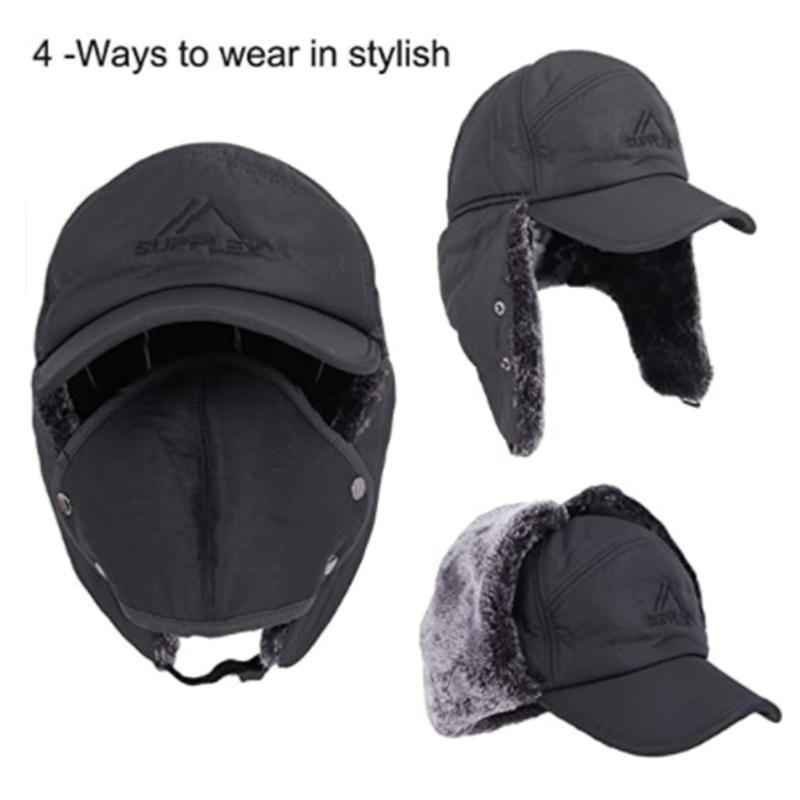 Varm, vindtæt unisex skihue med imiteret pels og ansigtsmaske for udendørs beskyttelse.