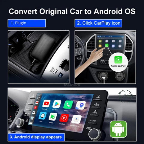 Biltilbehør til smart skærm: Universal adapter med stemmestyring, Apple CarPlay & Android Auto funktioner.