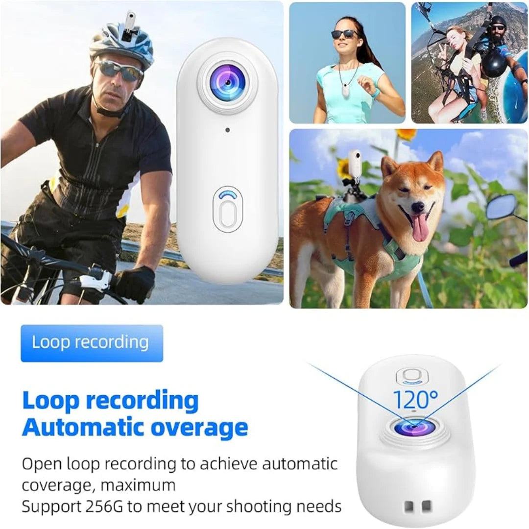 Udendørs mini actionkamera. Vandtæt 4K-optagelse, WiFi og alsidig 360° magnetisk holder for fleksibilitet.