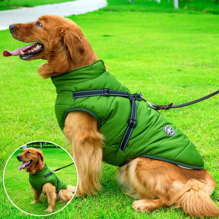 Reflekterende hundejakke, vandtæt & varm. Beskytter din hund mod sne, regn & kulde. Ideel til vinter.