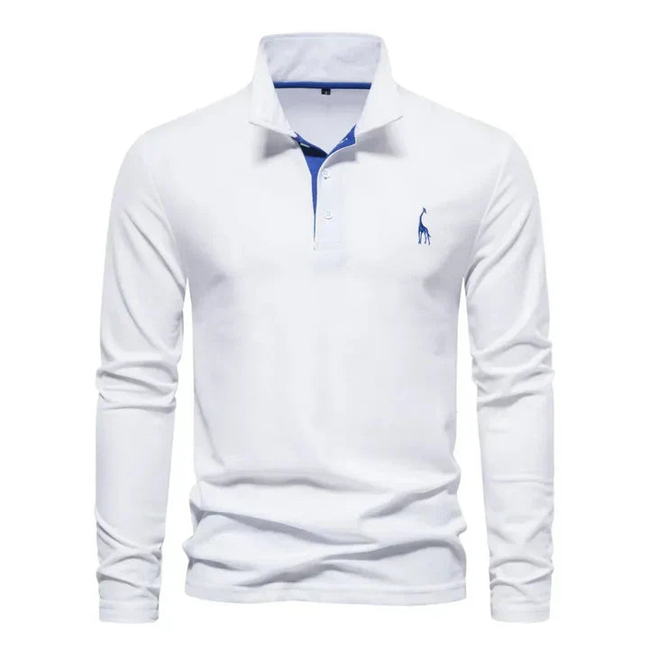 Mænds langærmet poloshirt med klassisk design, ideel til elegant herremode og komfortabel hverdagsbrug.