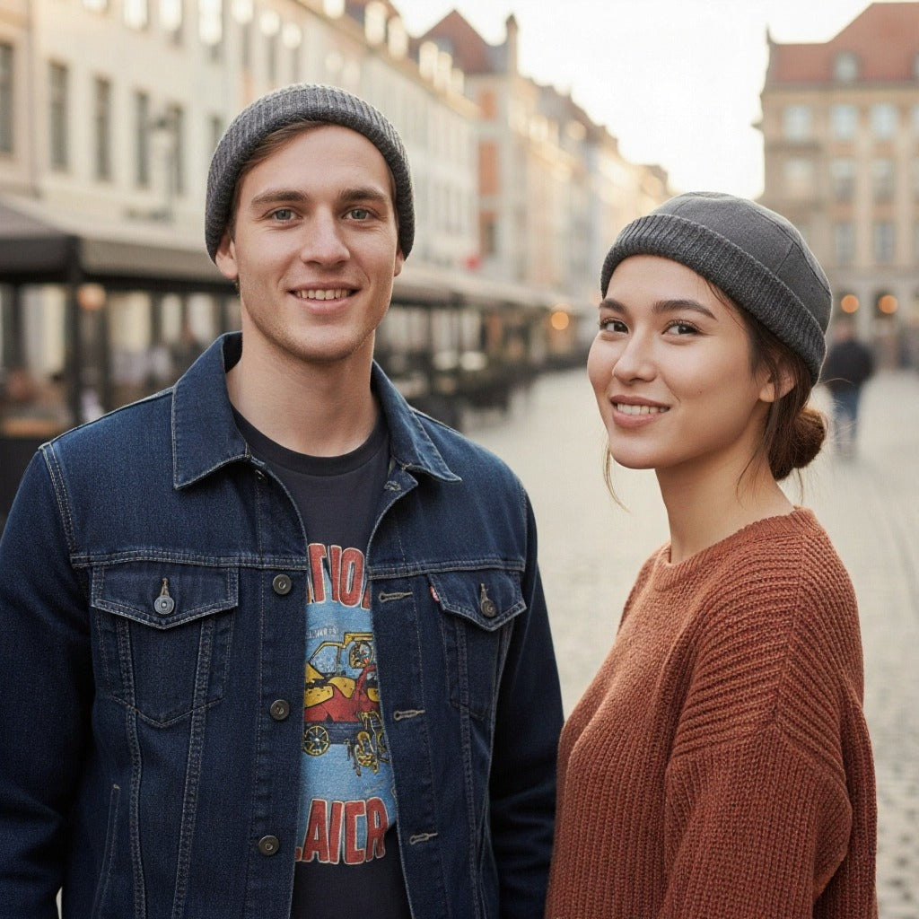 Efterårs- og vinterhue: Komfortabel vintage strikhue, unisex og varm.