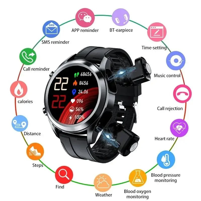 Det unikke VeroPulse Smartwatch med indbyggede høretelefoner, perfekt til træning og daglig kontrol over din sundhed.