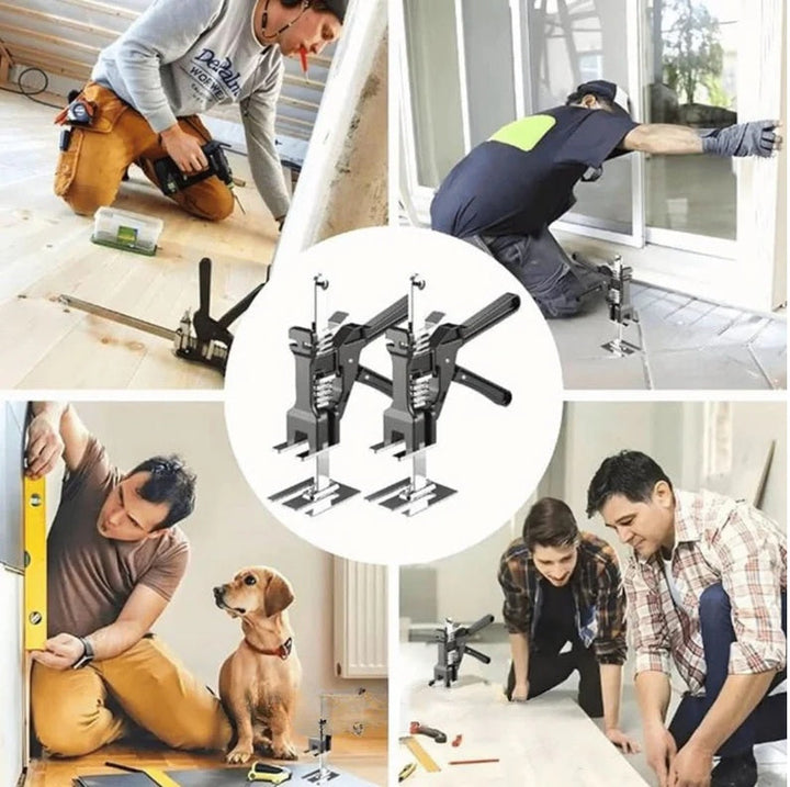 Justerbar løftehjælp i stål, ergonomisk, kan bære op til 150 kg, ideel til byggeprojekter, i elegant sort.