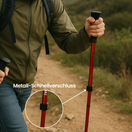 Justerbare aluminium vandrestave, kompakte og foldbare, giver stabilitet og komfort til trekking og vandreture.
