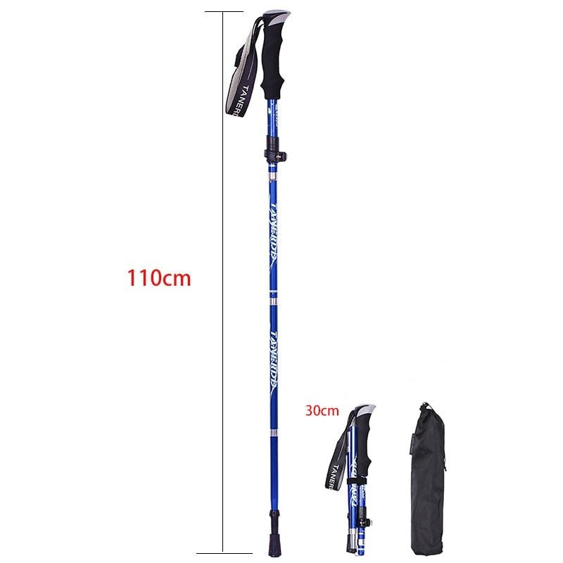 Justerbare aluminium vandrestave, kompakte og foldbare, giver stabilitet og komfort til trekking og vandreture.