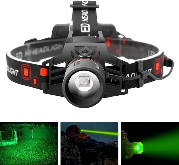 Alsidig, ergonomisk LED Pandelampe med hvidt, rødt og grønt lys, ideel til outdoor-eventyr og arbejde i mørke.