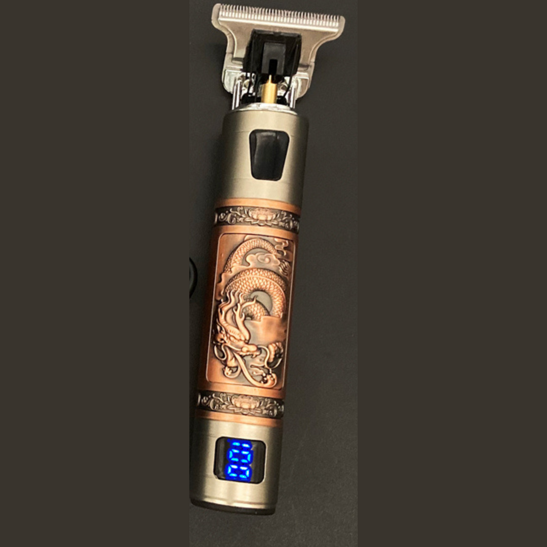 Vintage skægtrimmer med præcisionssnit, ergonomisk, sort, vandtæt, genopladelig, ideel til skægpleje.