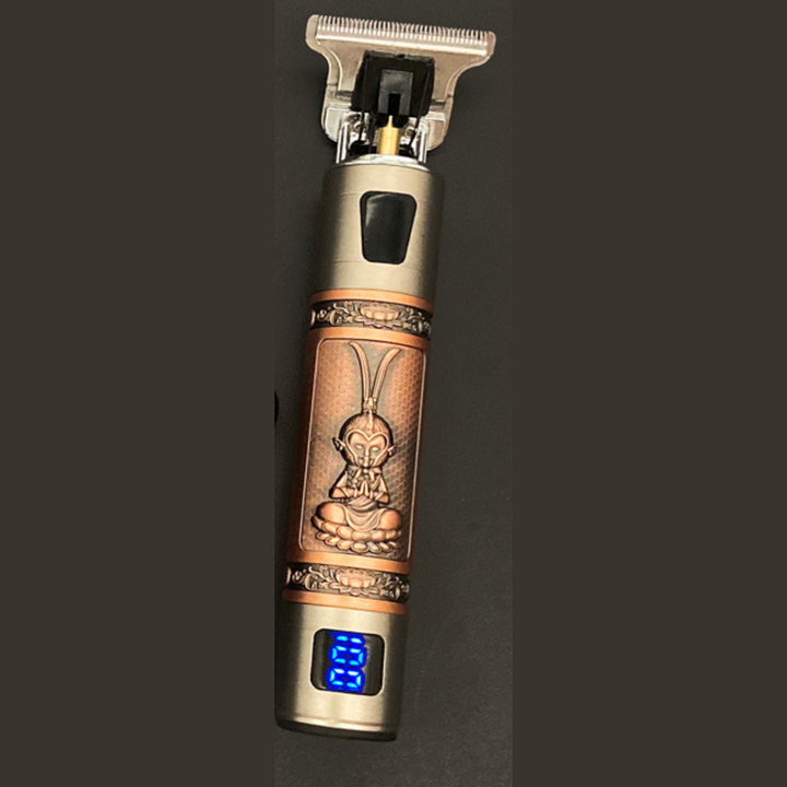 Vintage skægtrimmer med præcisionssnit, ergonomisk, sort, vandtæt, genopladelig, ideel til skægpleje.
