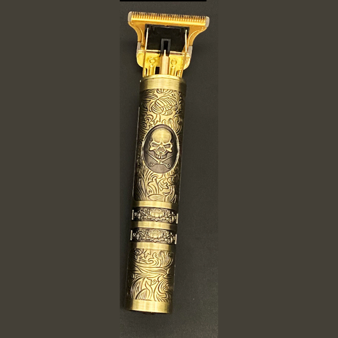 Vintage skægtrimmer med præcisionssnit, ergonomisk, sort, vandtæt, genopladelig, ideel til skægpleje.