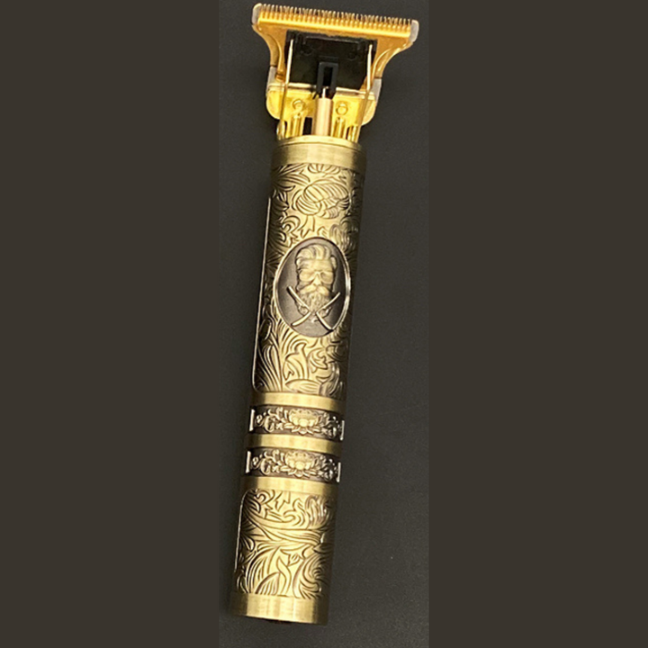 Vintage skægtrimmer med præcisionssnit, ergonomisk, sort, vandtæt, genopladelig, ideel til skægpleje.