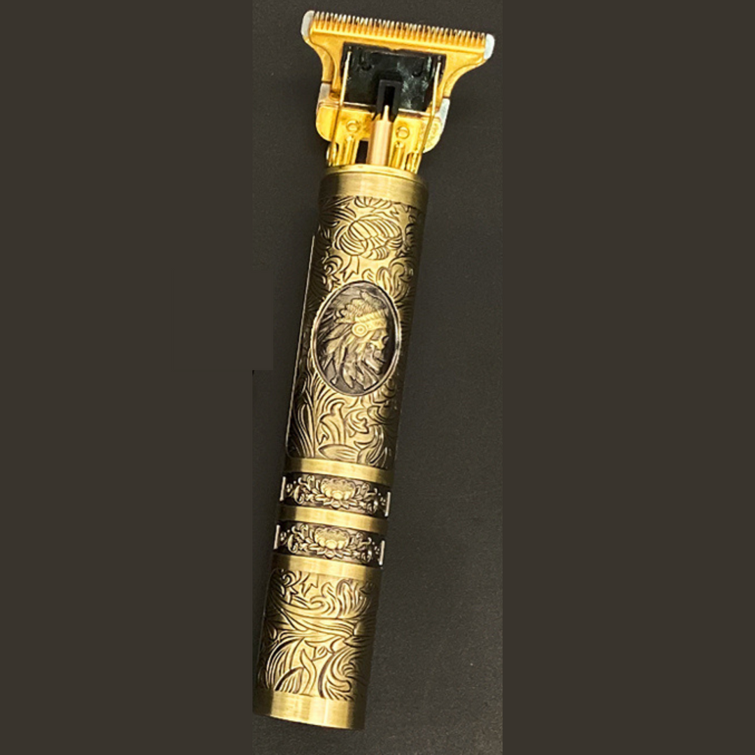 Vintage skægtrimmer med præcisionssnit, ergonomisk, sort, vandtæt, genopladelig, ideel til skægpleje.